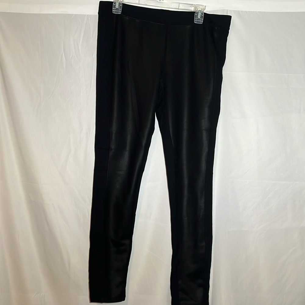 Express black leggings w/ faux leather like front   Leg panel size LG